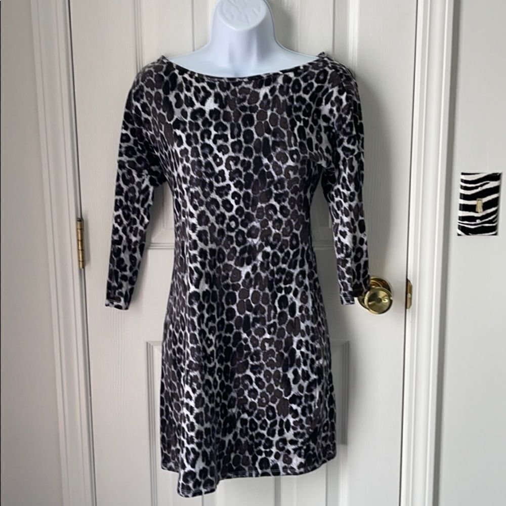 Express Black and White Animal Print Long Sleeve Dress